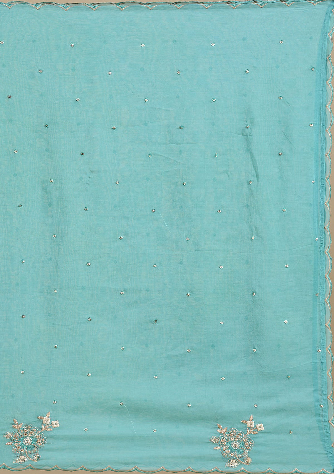 Sea Green Zardozi (Gold) Organza Readymade Salwar Suit-Koskii