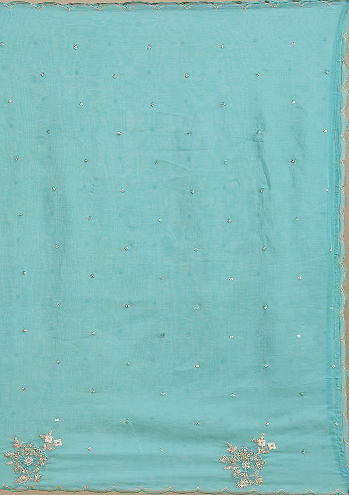 Sea Green Zardozi (Gold) Organza Readymade Salwar Suit-Koskii