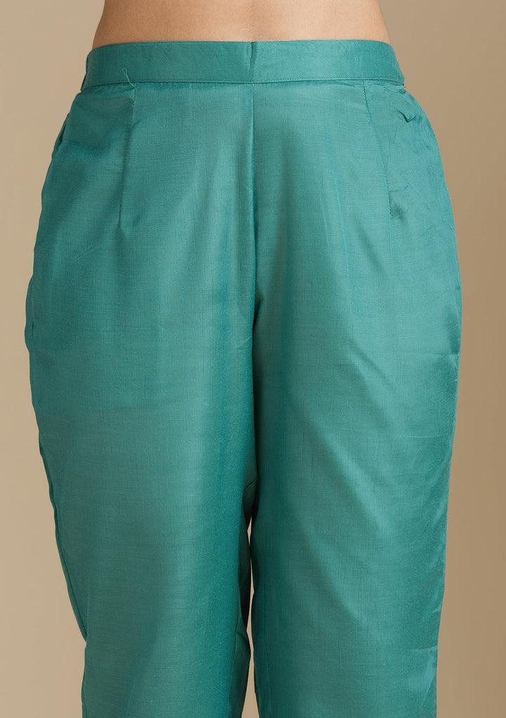 Sea Green Zardozi (Gold) Organza Readymade Salwar Suit-Koskii