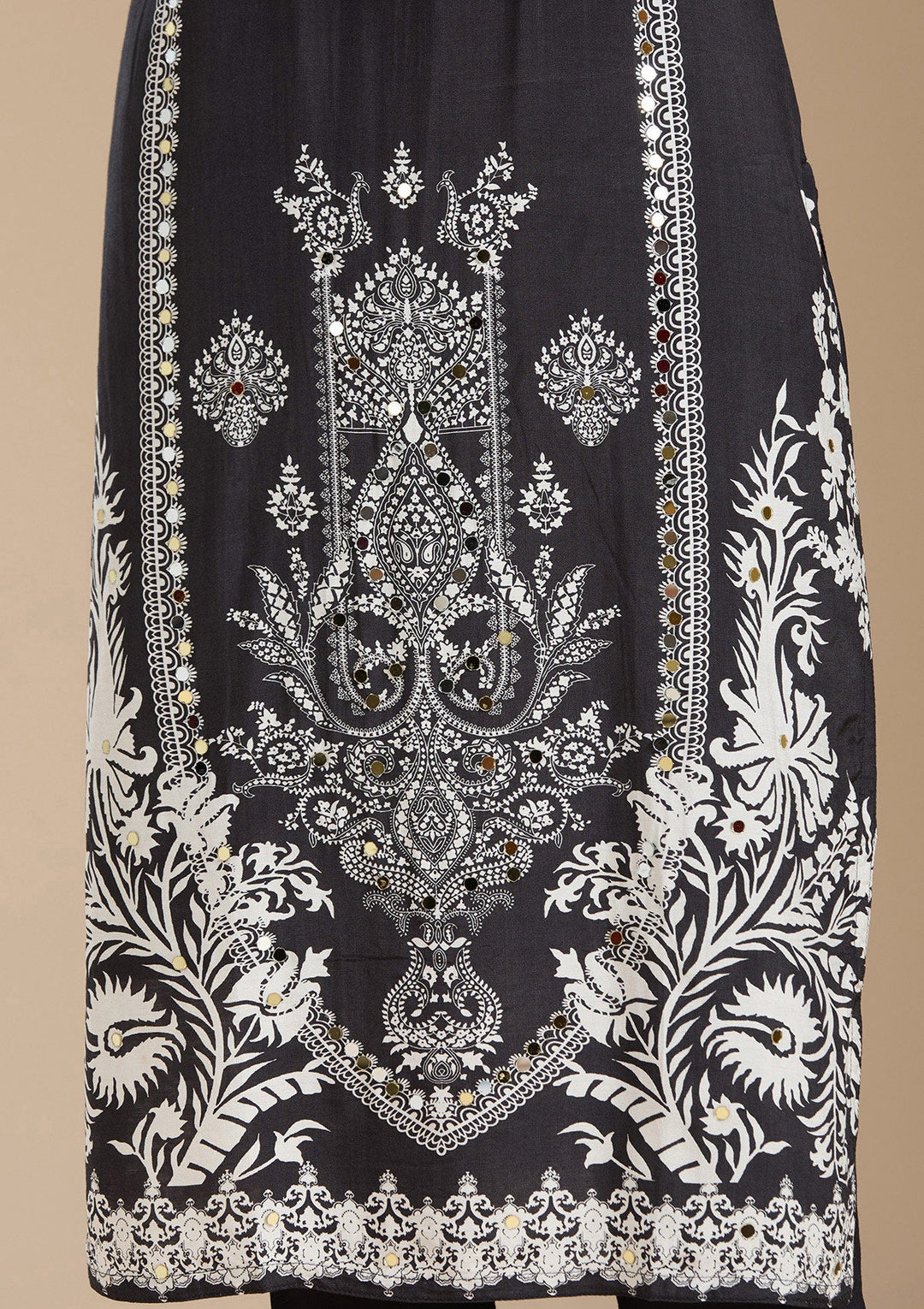 Black Printed Crepe Readymade Salwar Suit_koskii