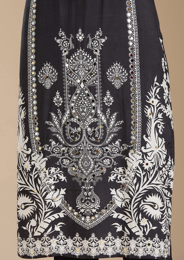 Black Printed Crepe Readymade Salwar Suit_koskii