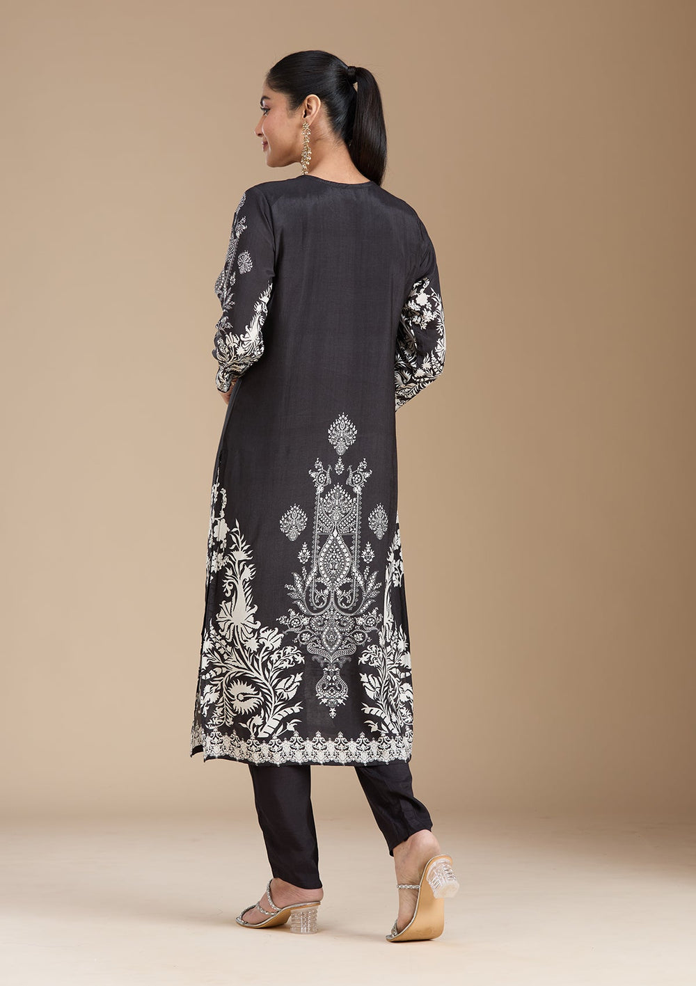 Black Printed Crepe Readymade Salwar Suit_koskii