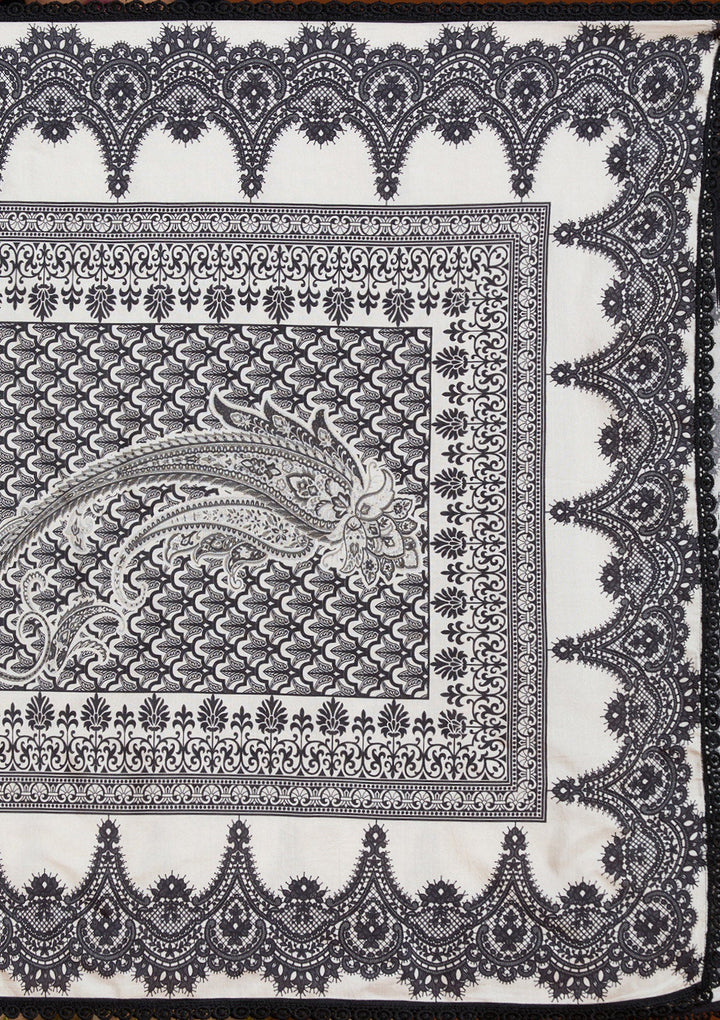 Off White Printed Crepe Readymade Salwar Suit_koskii