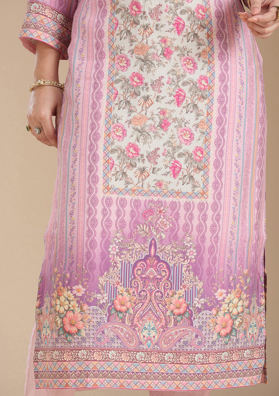 Lavender Printed Crepe Readymade Salwar Suit_koskii