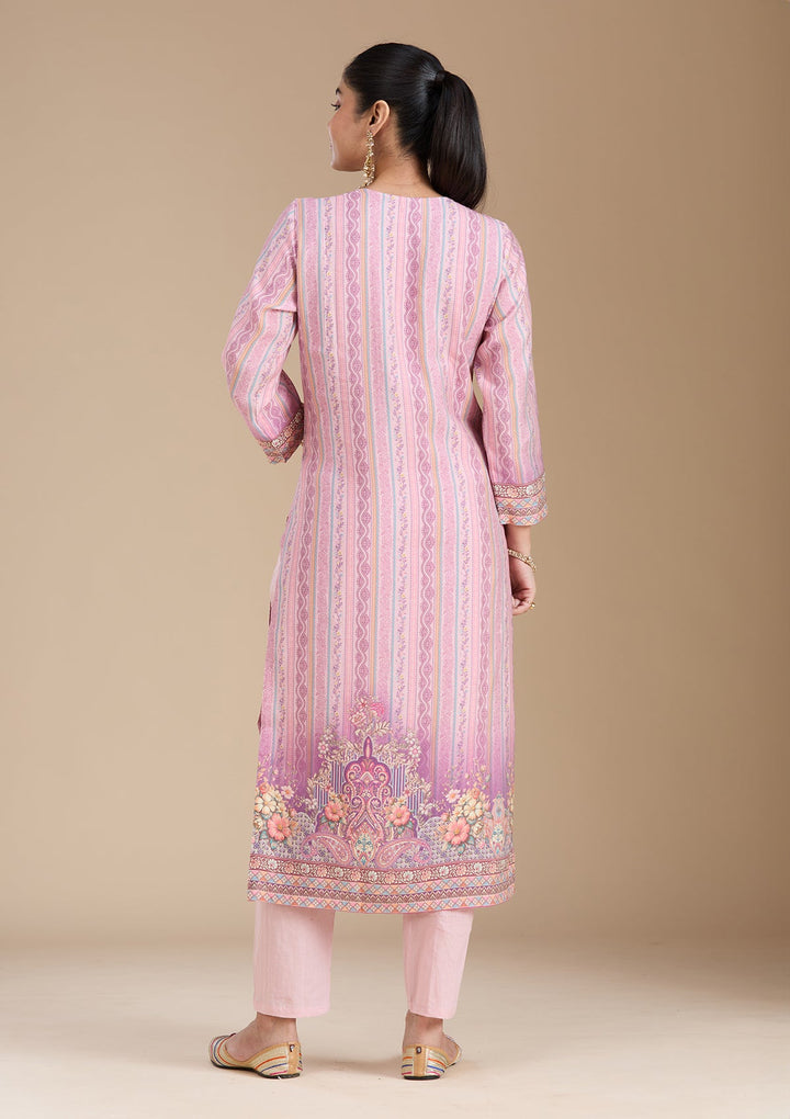 Lavender Printed Crepe Readymade Salwar Suit_koskii