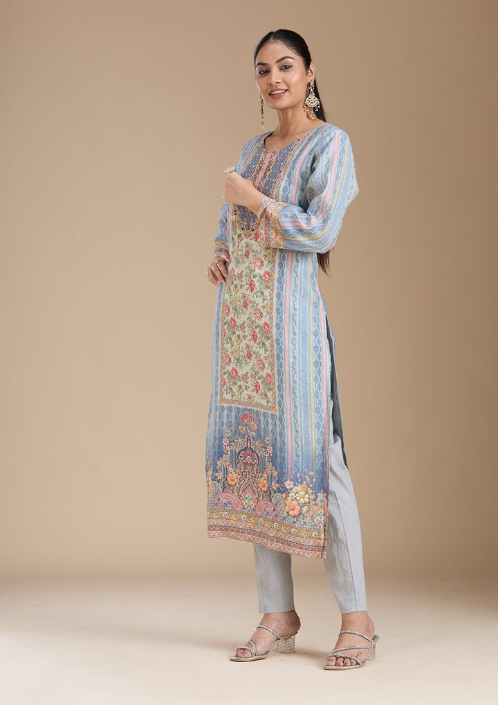 Sky Blue Printed Crepe Readymade Salwar Suit_koskii