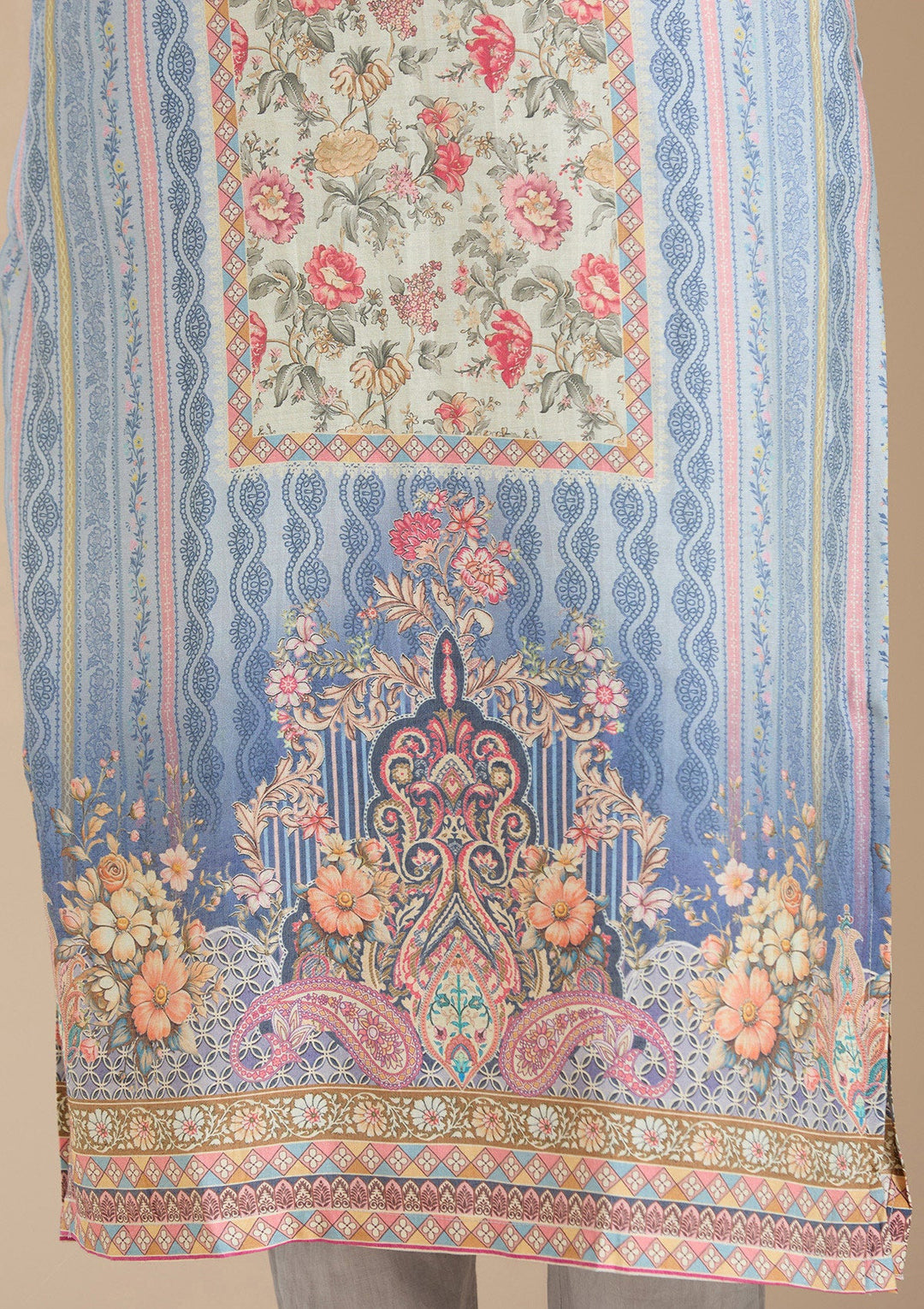 Sky Blue Printed Crepe Readymade Salwar Suit_koskii