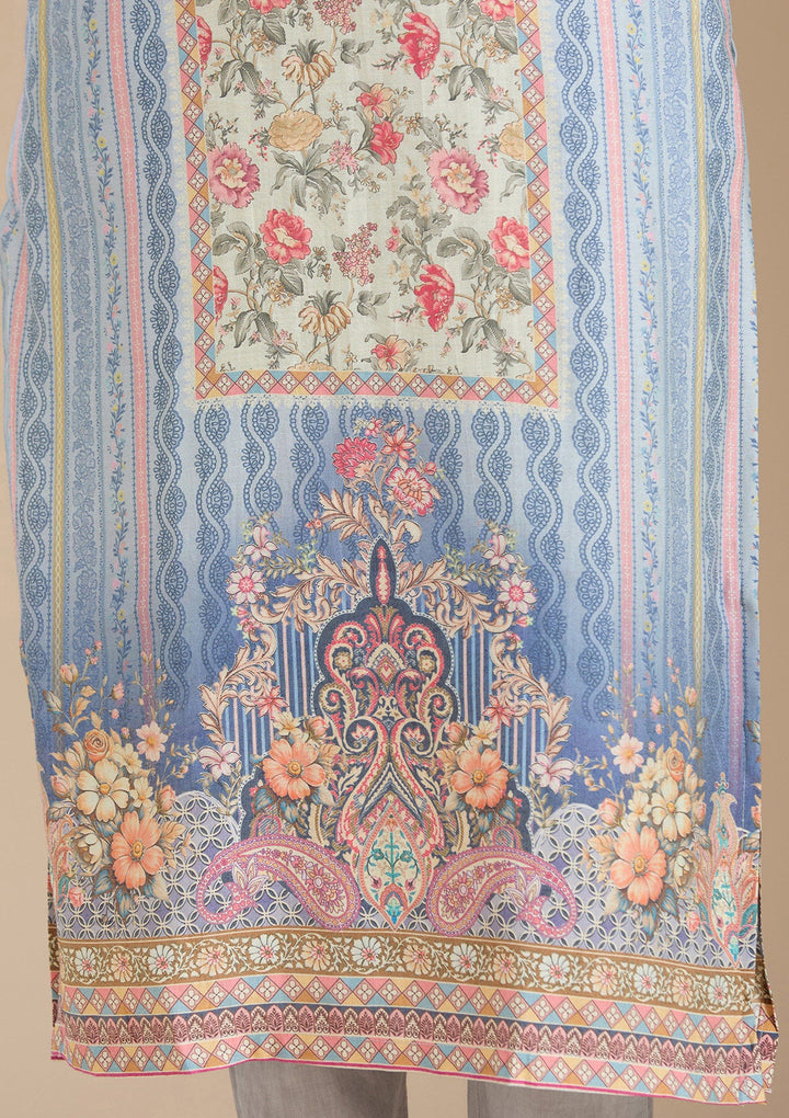 Sky Blue Printed Crepe Readymade Salwar Suit_koskii