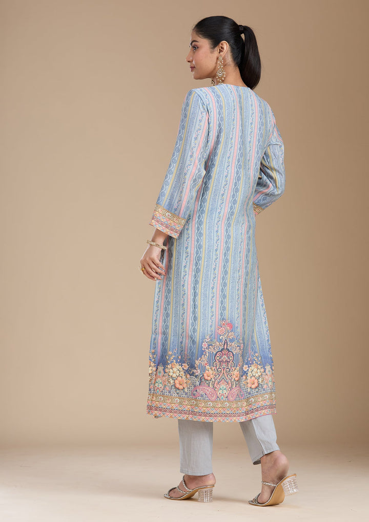 Sky Blue Printed Crepe Readymade Salwar Suit_koskii