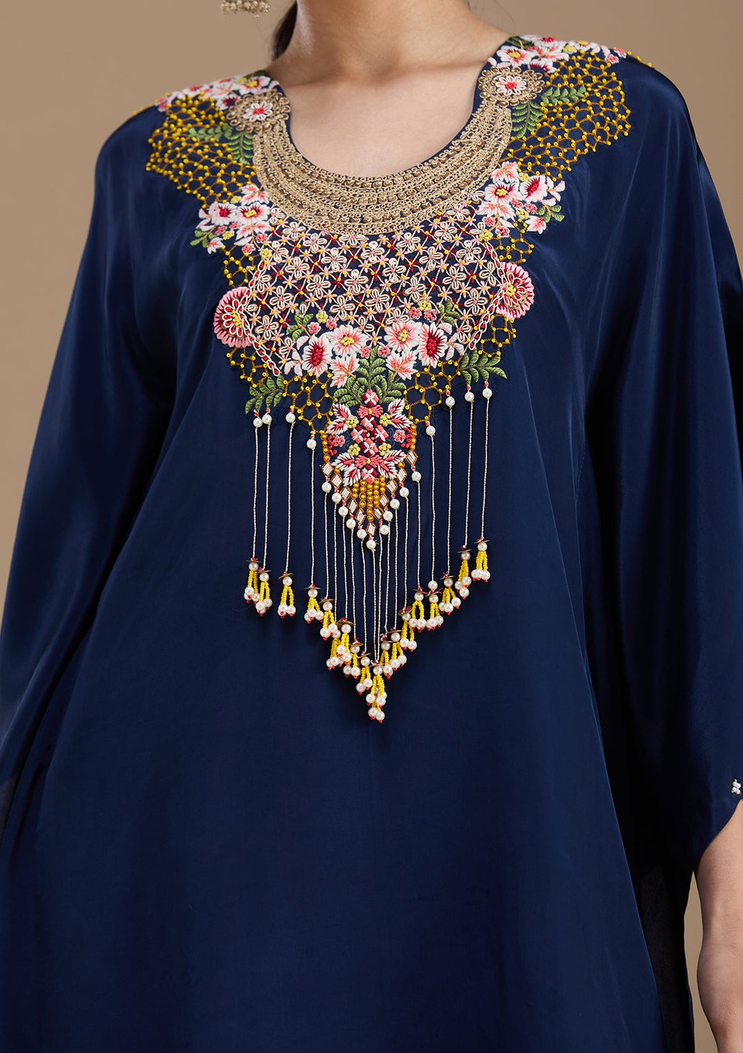 Navy Blue Threadwork Art Silk Readymade Salwar Suit