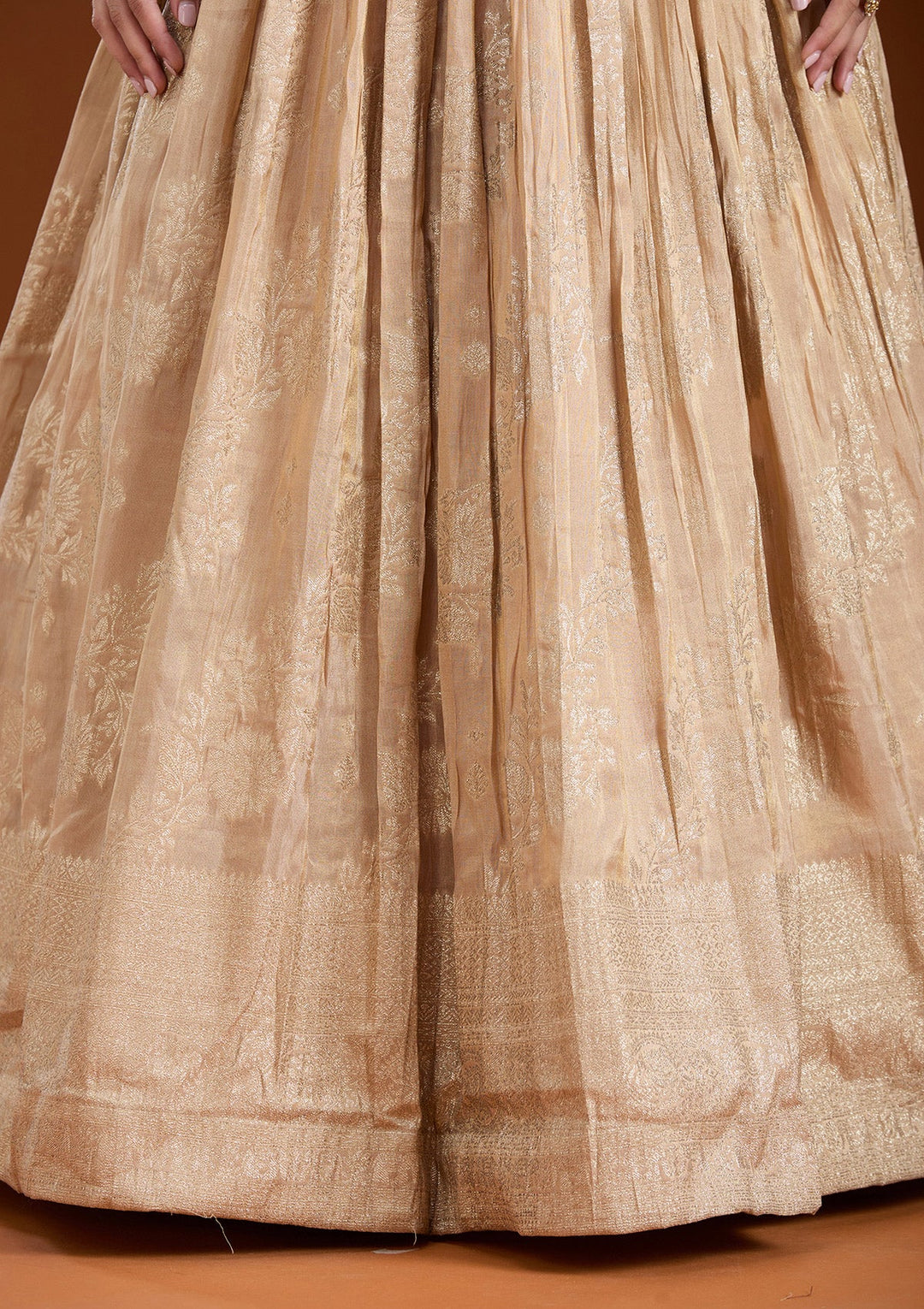 Beige Mirrorwork Tissue Readymade Salwar Suit