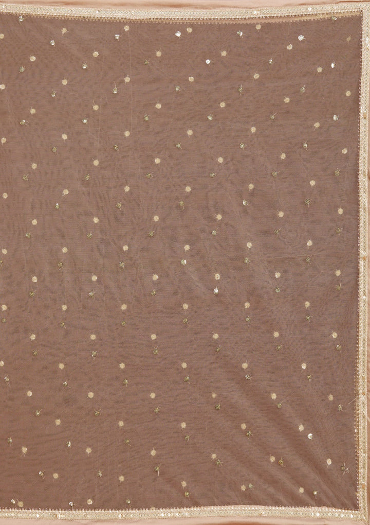 Beige Mirrorwork Tissue Readymade Salwar Suit