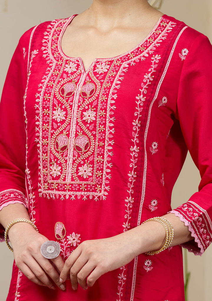 Rani Pink Cutdana Chanderi Readymade Salwar Suit