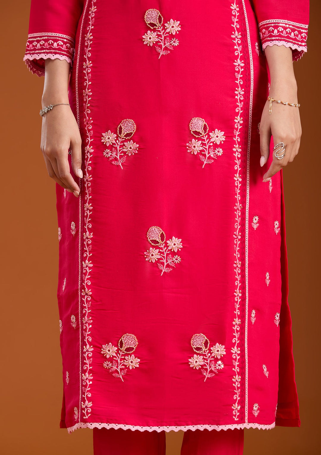 Rani Pink Cutdana Chanderi Readymade Salwar Suit-koskii