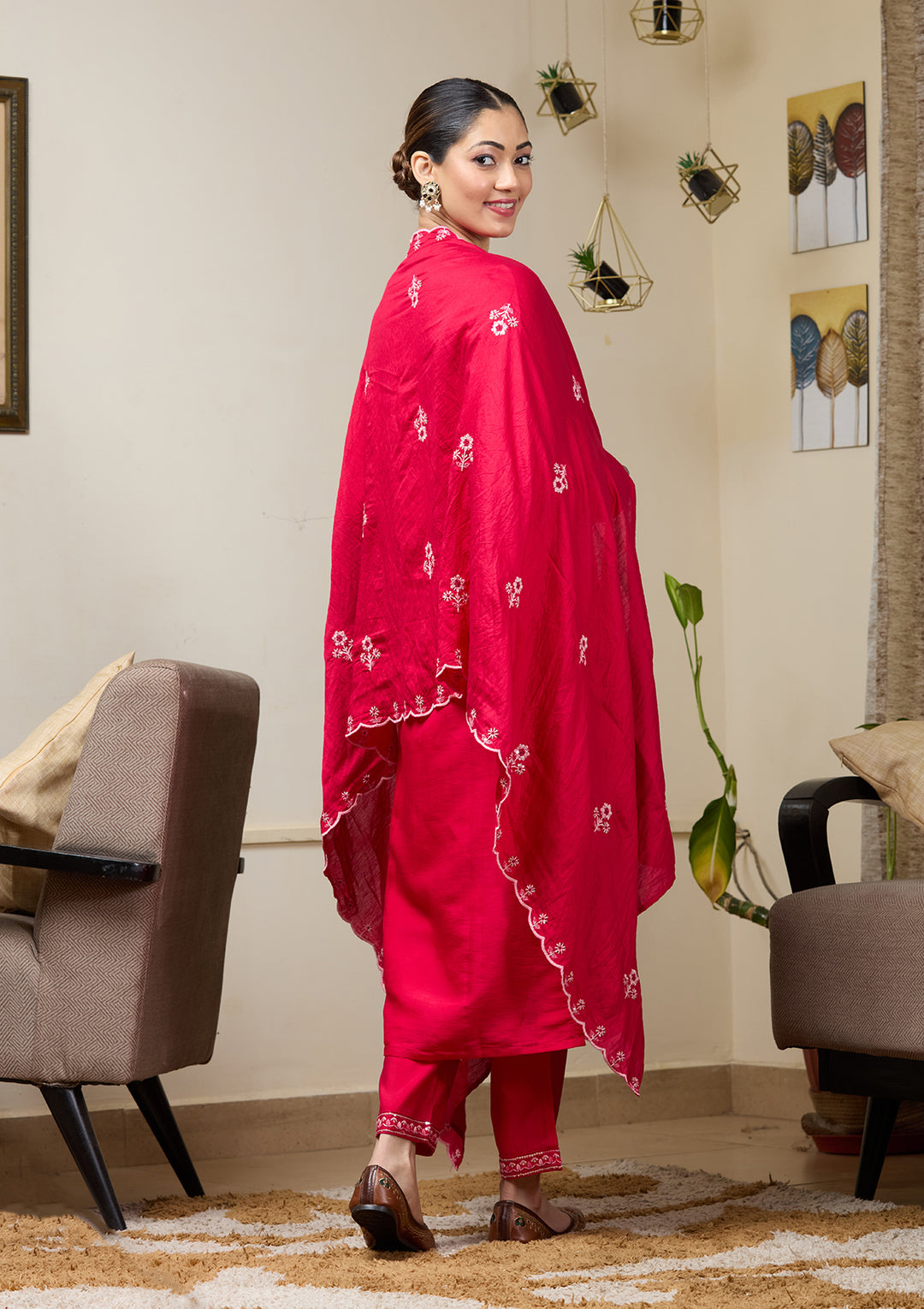 Rani Pink Cutdana Chanderi Readymade Salwar Suit