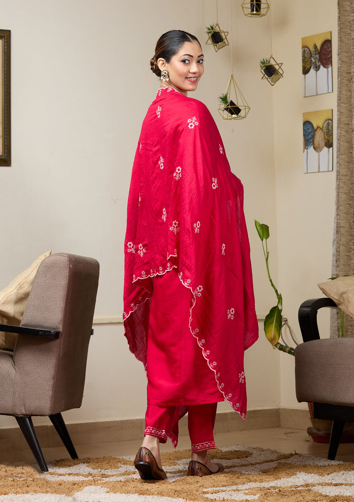 Rani Pink Cutdana Chanderi Readymade Salwar Suit