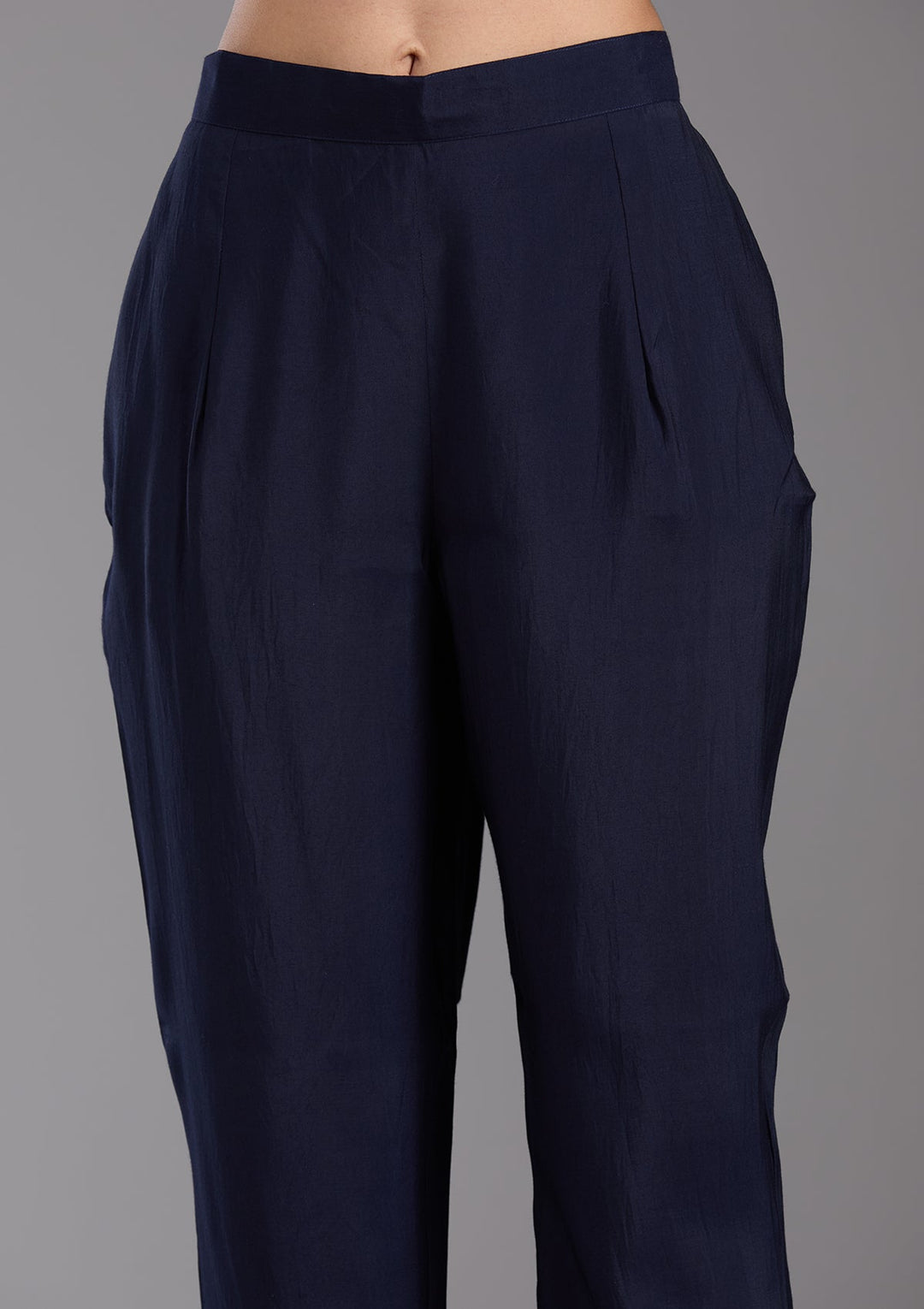 Navy Blue Threadwork Chanderi Readymade Salwar Suit