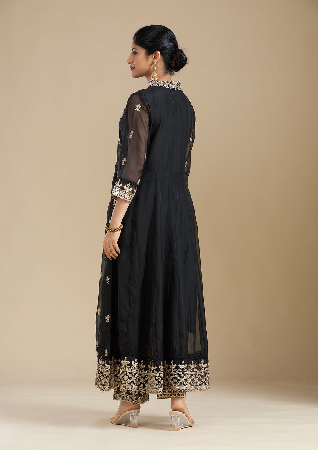 Black Zariwork (Gold) Organza Readymade Salwar Suit-Koskii