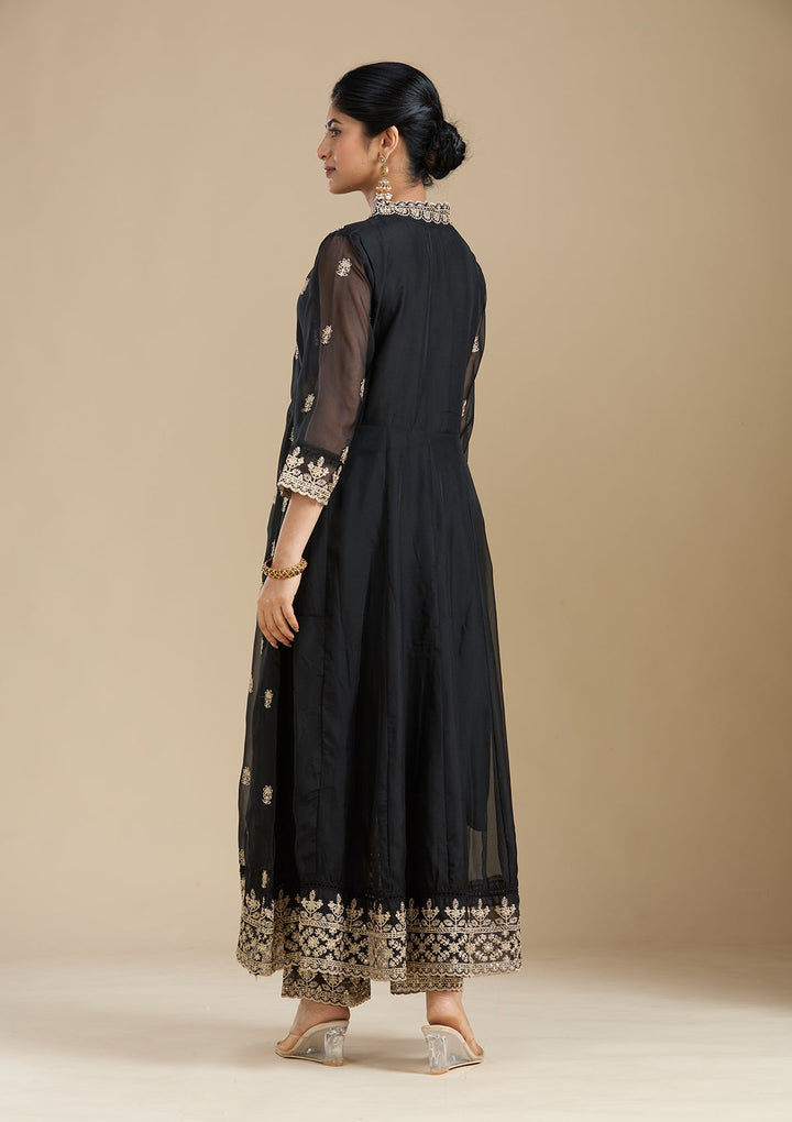 Black Zariwork (Gold) Organza Readymade Salwar Suit-Koskii