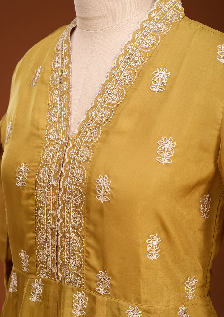 Mehandi Green Threadwork Organza Readymade Salwar Suit