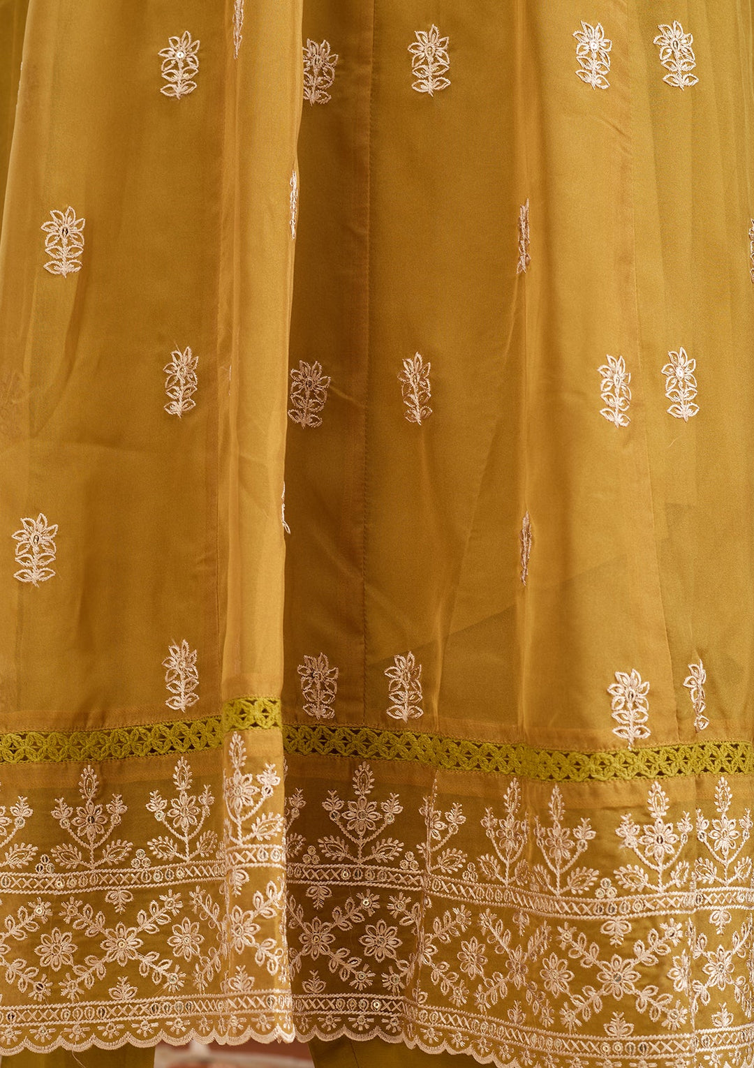 Mehandi Green Threadwork Organza Readymade Salwar Suit