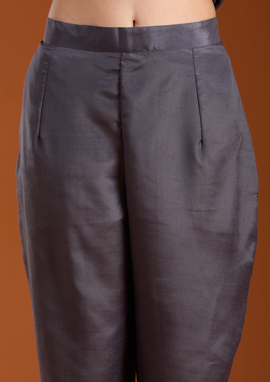 Grey Zariwork (Gold) Organza Readymade Salwar Suit-koskii