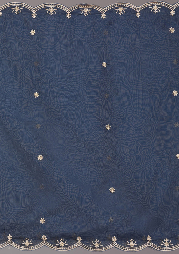 Navy Blue Zariwork (Gold) Organza Readymade Salwar Suit-koskii