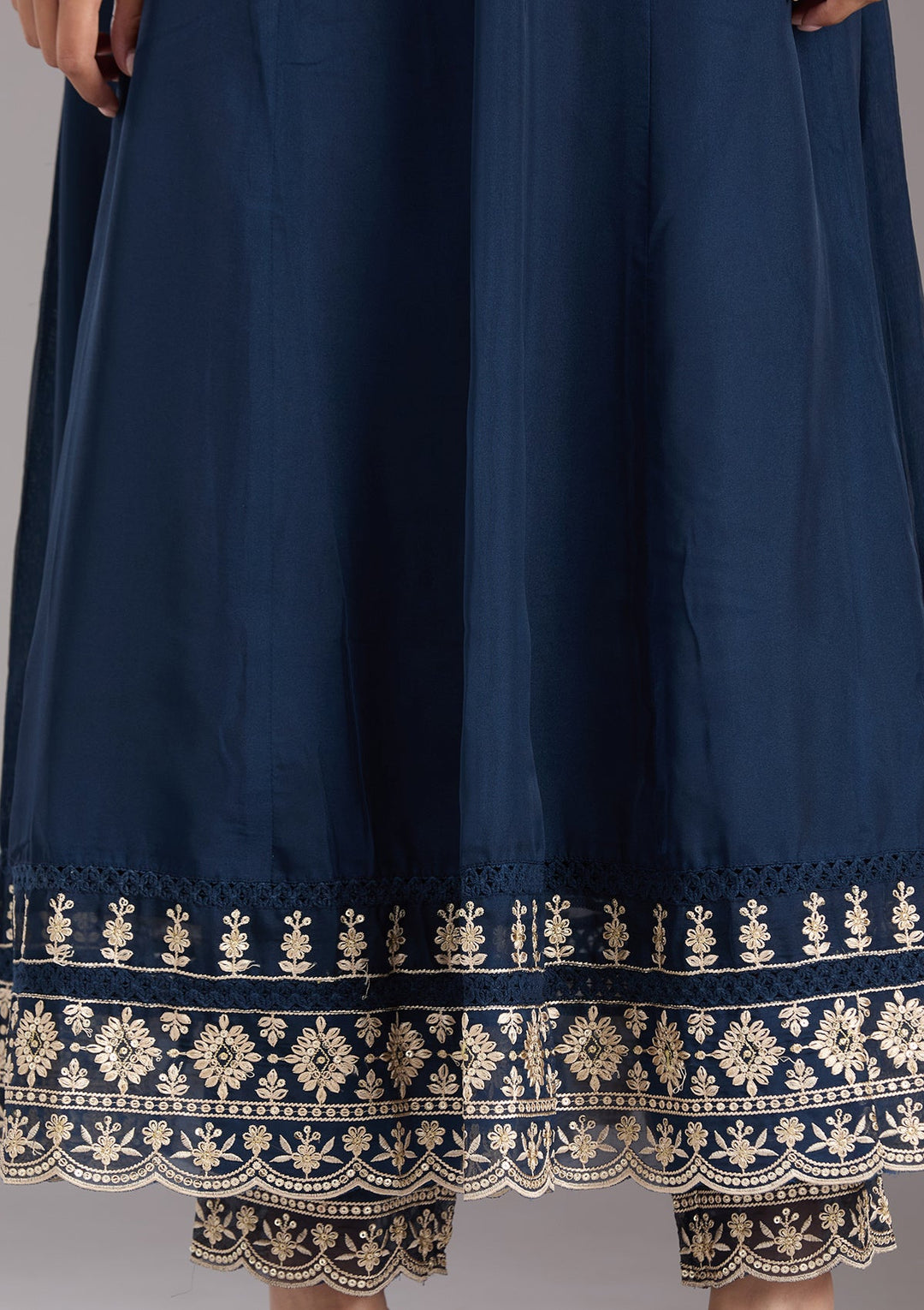 Navy Blue Zariwork (Gold) Organza Readymade Salwar Suit-koskii