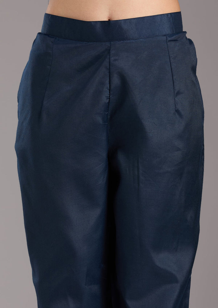 Navy Blue Zariwork (Gold) Organza Readymade Salwar Suit-koskii