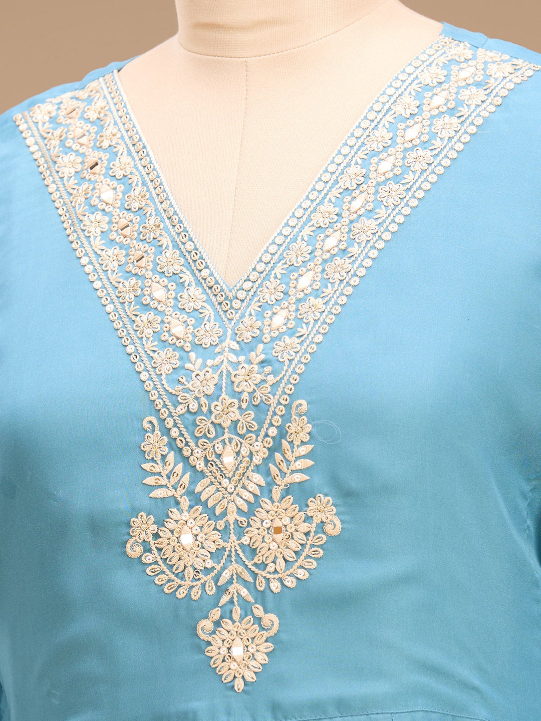 Sky Blue Threadwork Organza Readymade Salwar Suit