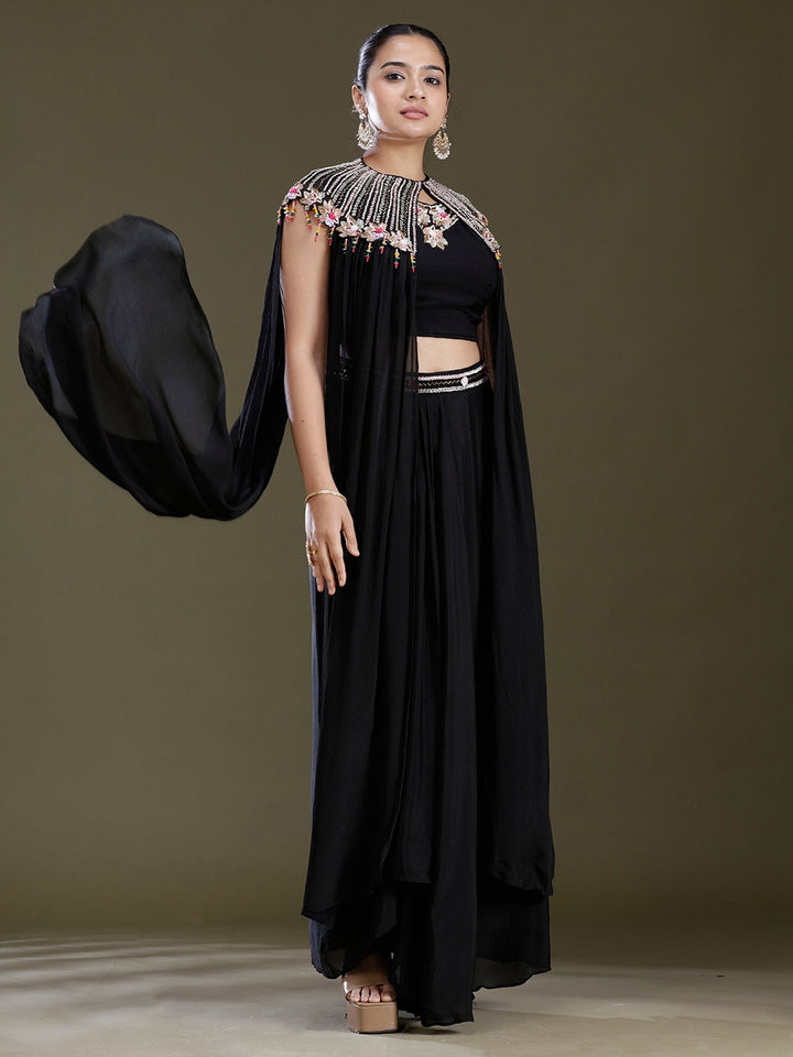 Black Threadwork Soft Raw Silk Readymade Salwar Suit