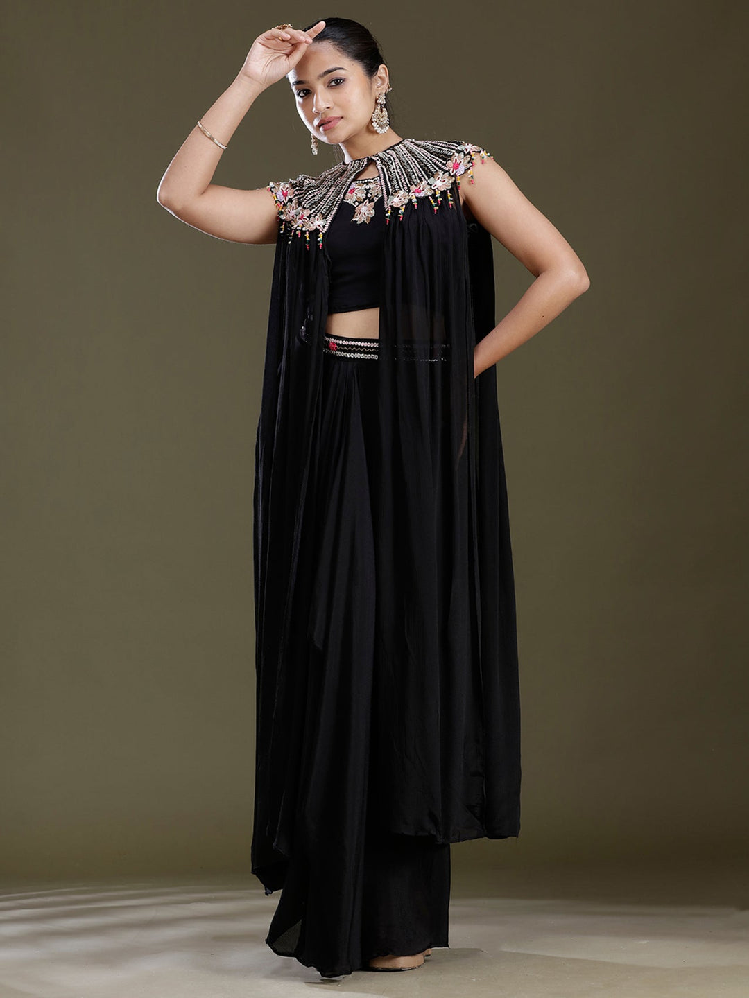 Black Threadwork Soft Raw Silk Readymade Salwar Suit