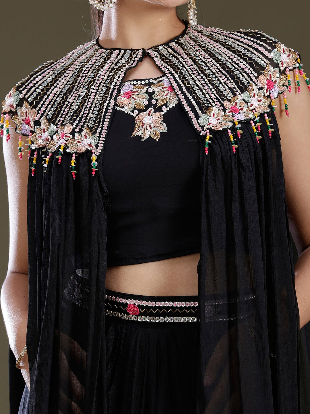 Black Threadwork Soft Raw Silk Readymade Salwar Suit