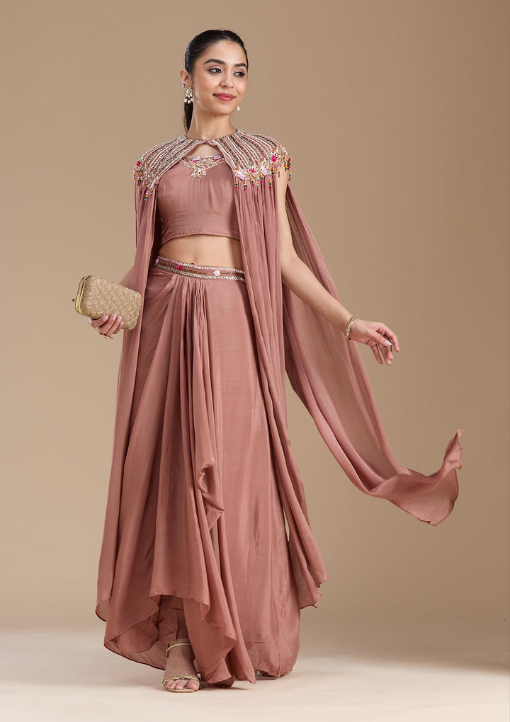 Brown Cutdana Georgette Readymade Salwar Suit-koskii