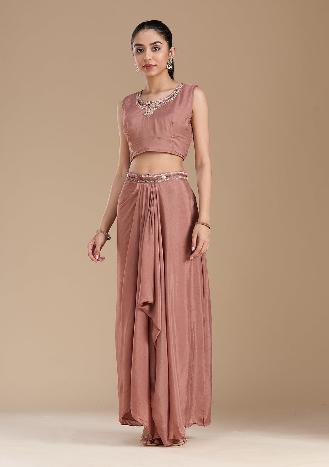 Brown Cutdana Georgette Readymade Salwar Suit-koskii