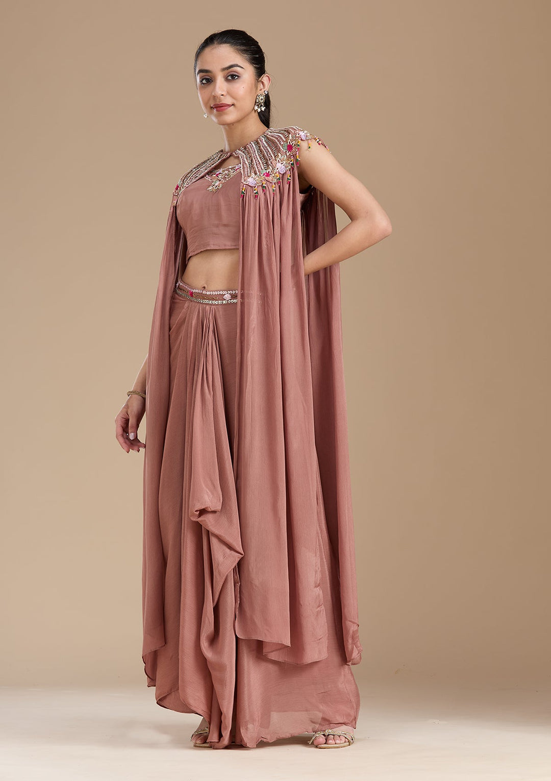 Brown Cutdana Georgette Readymade Salwar Suit-koskii