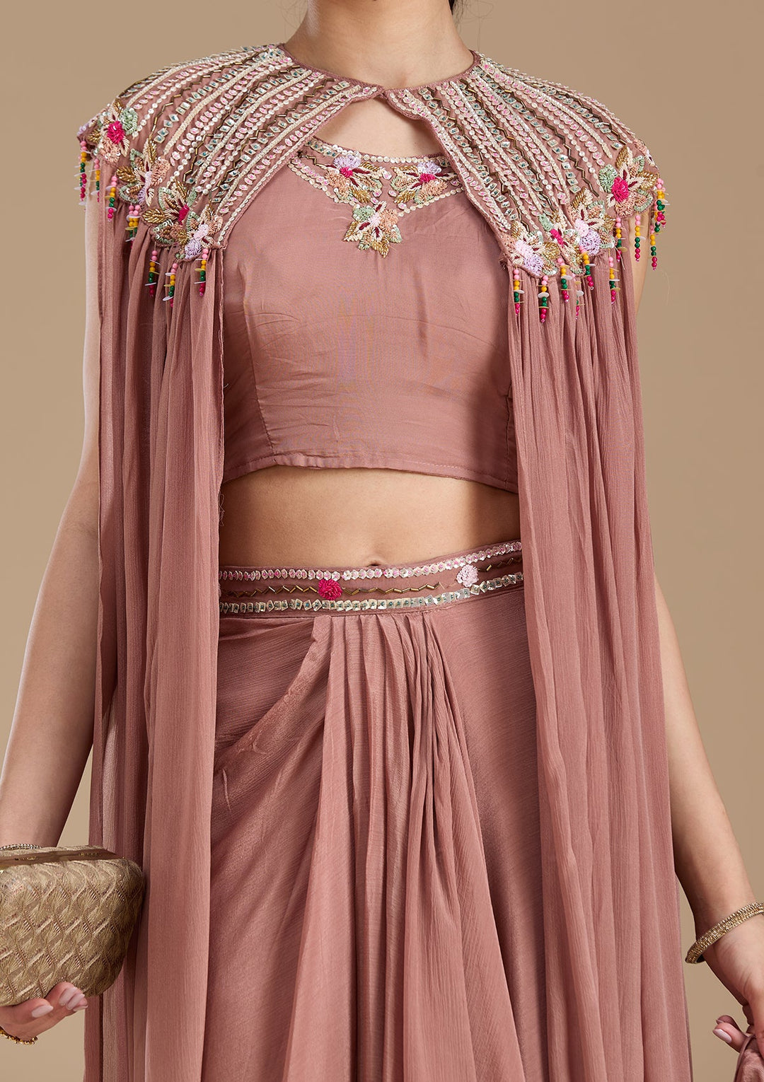 Brown Cutdana Georgette Readymade Salwar Suit-koskii