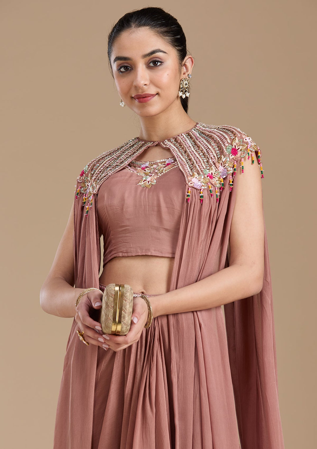 Brown Cutdana Georgette Readymade Salwar Suit-koskii