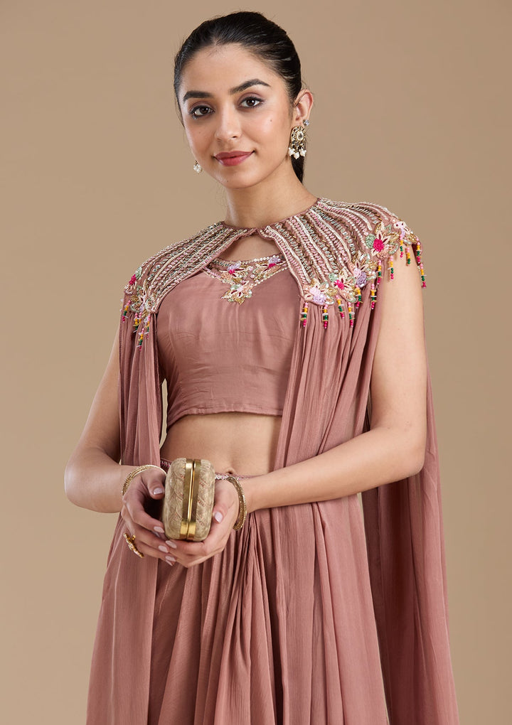 Brown Cutdana Georgette Readymade Salwar Suit-koskii