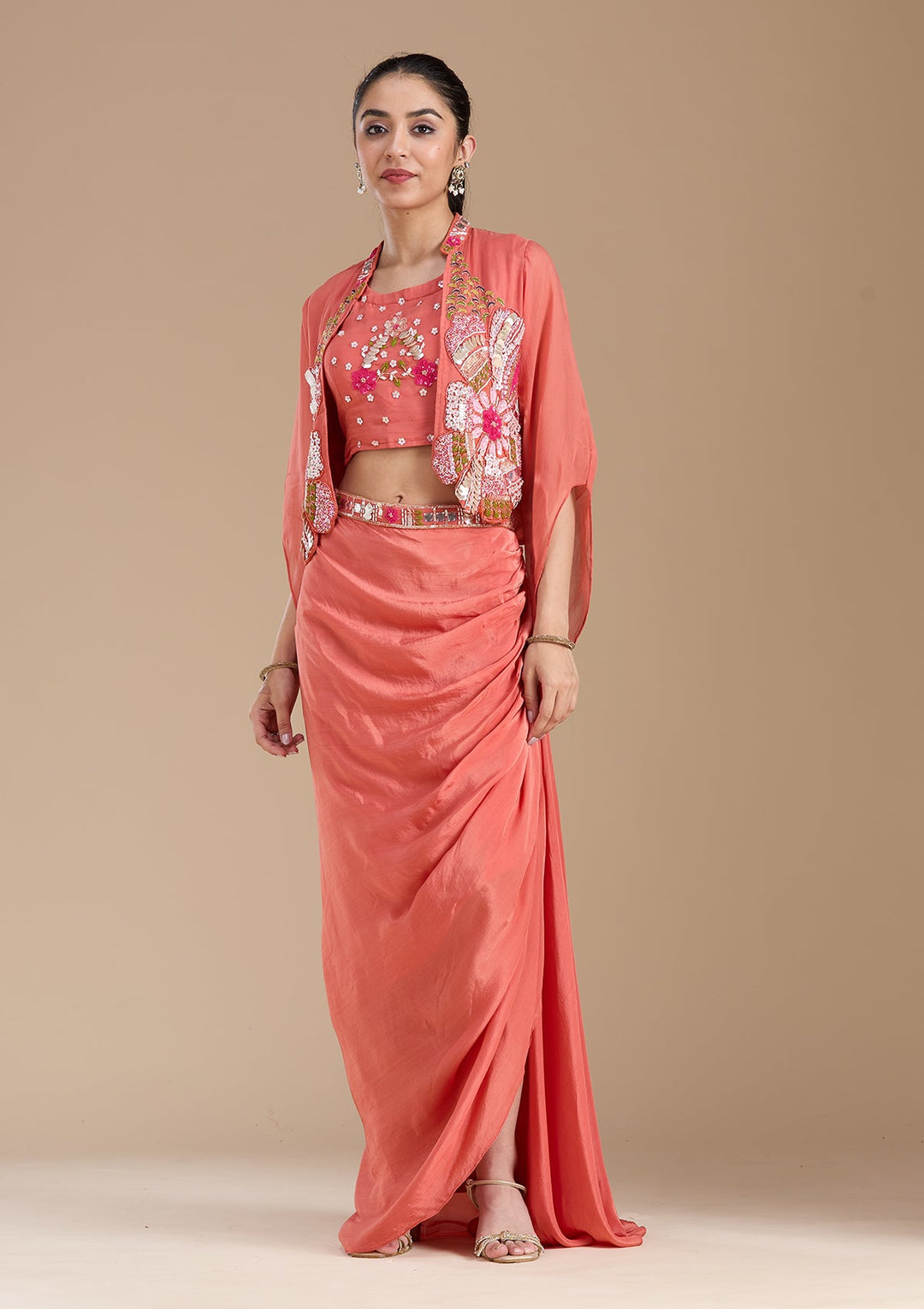 Rust Applique Satin Readymade Salwar Suit-koskii