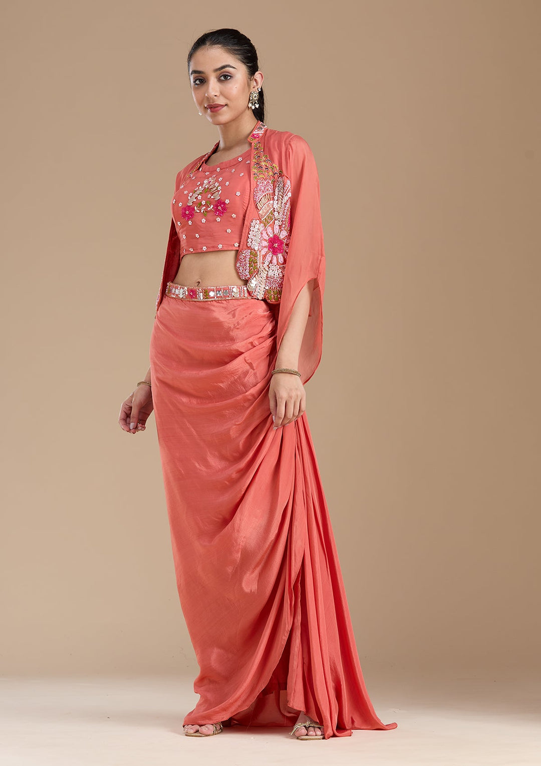 Rust Applique Satin Readymade Salwar Suit-koskii