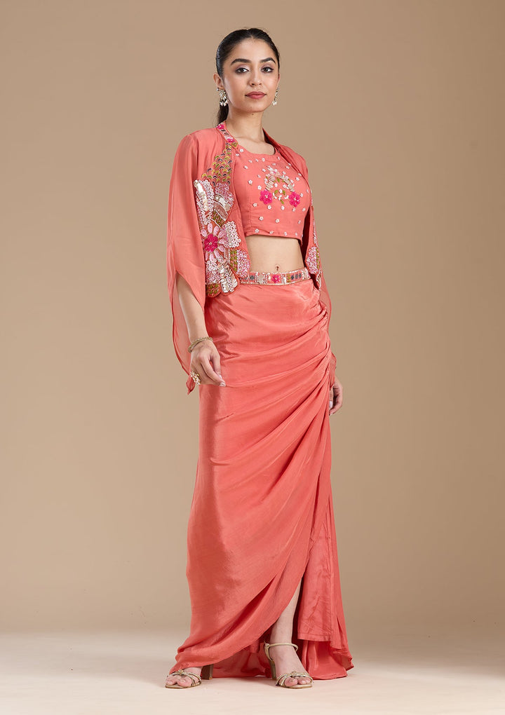 Rust Applique Satin Readymade Salwar Suit-koskii