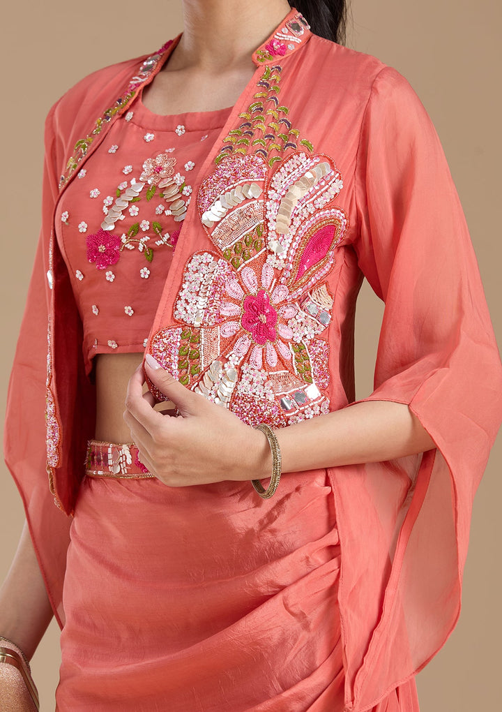 Rust Applique Satin Readymade Salwar Suit-koskii