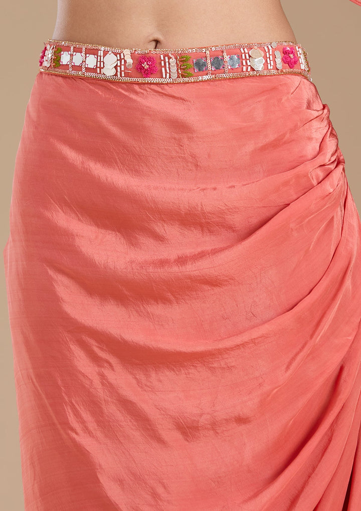 Rust Applique Satin Readymade Salwar Suit-koskii