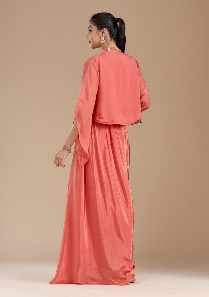 Rust Applique Satin Readymade Salwar Suit-koskii