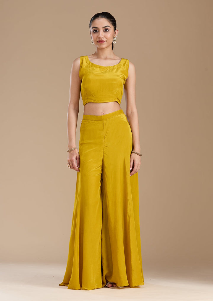 Mustard Yellow Threadwork Crepe Readymade Salwar Suit-koskii