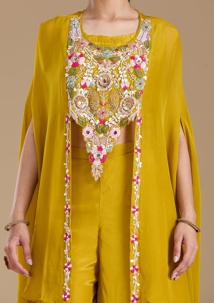 Mustard Yellow Threadwork Crepe Readymade Salwar Suit-koskii