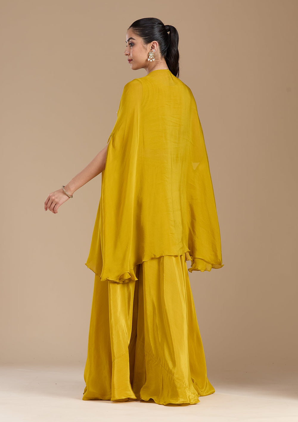 Mustard Yellow Threadwork Crepe Readymade Salwar Suit-koskii