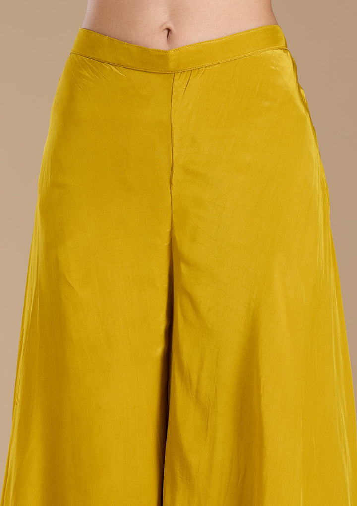 Mustard Yellow Threadwork Crepe Readymade Salwar Suit-koskii