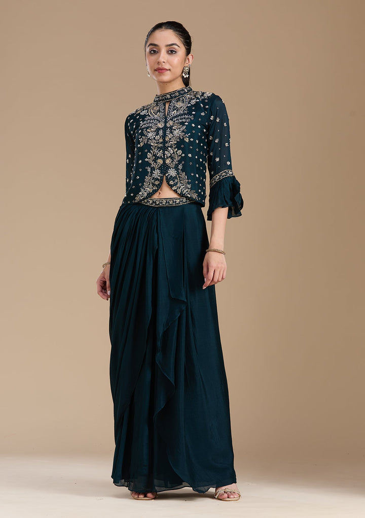 Navy Blue Cutdana Georgette Readymade Salwar Suit-koskii